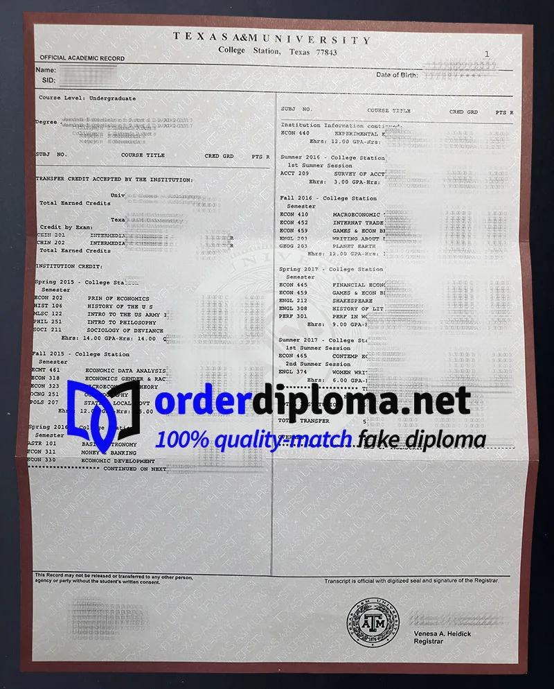 Order Texas A&M University transcript