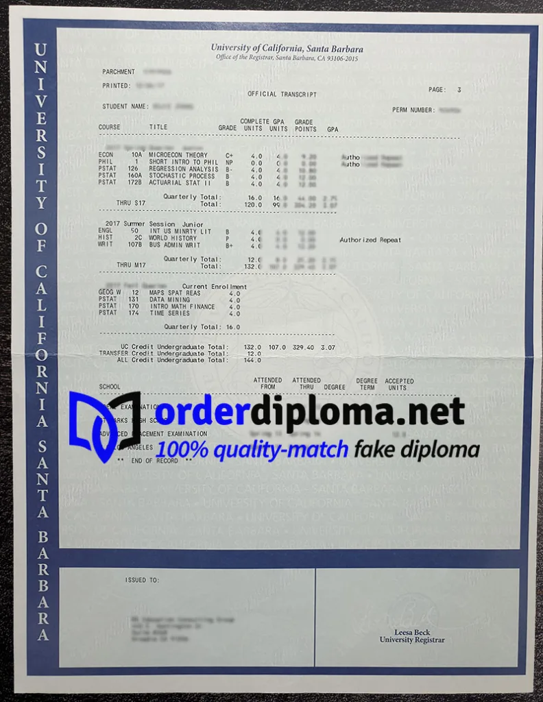 Buy UC Santa Barbara Transcript
