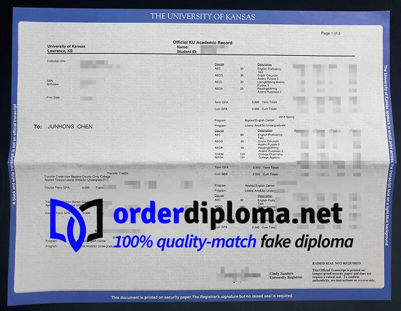 Buy University of kamsas transcript online